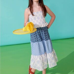 kidpik Blue and White Tiered Floral Dress